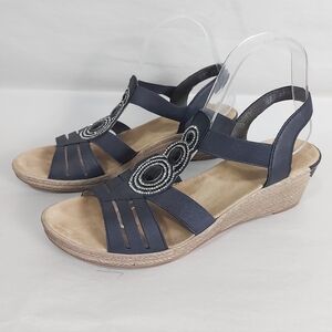 Rieker Fanni Lightweight Comfort Slingback Navy Wedge Sandals 40 EU Casual Shoes